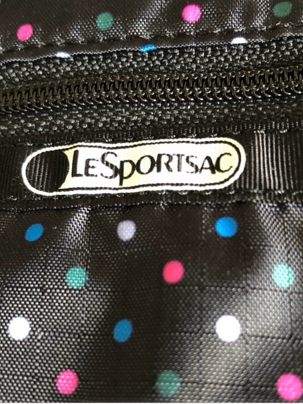 LeSportsac Black Crossbody with Pink and Blue Polka Dots - Picture 2 of 4
